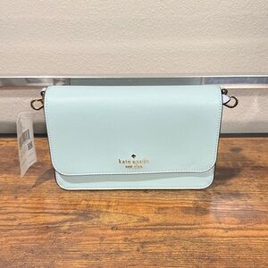 kate spade mint leather flap crossbody with gold logo